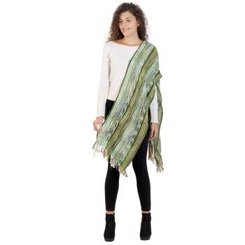 Dark Green & Multicolor Striped Acrylic Stole 3