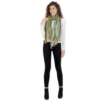 Dark Green & Multicolor Striped Acrylic Stole 4