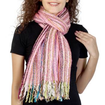 Pink & Multicolor Striped Acrylic Stole 2