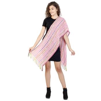 Pink & Multicolor Striped Acrylic Stole 3