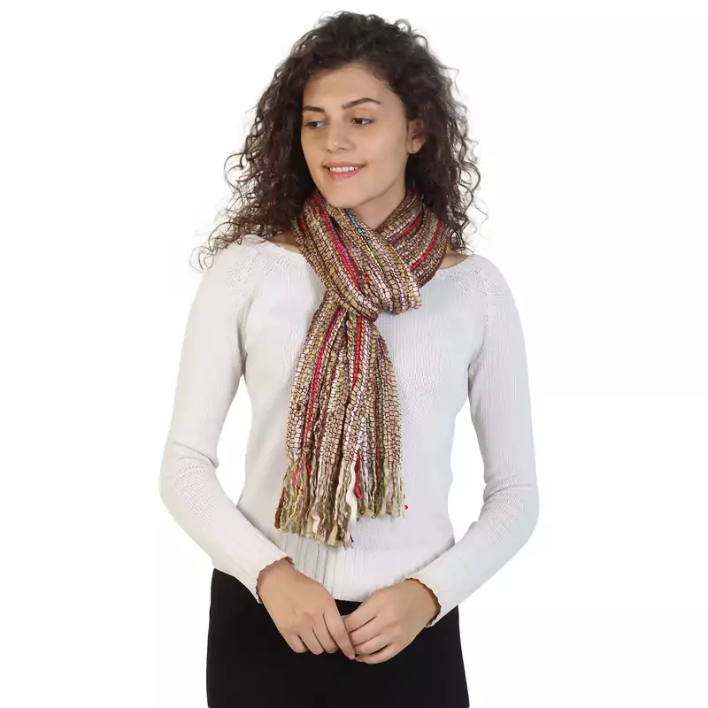 Brown & Multicolor Striped Acrylic Stole