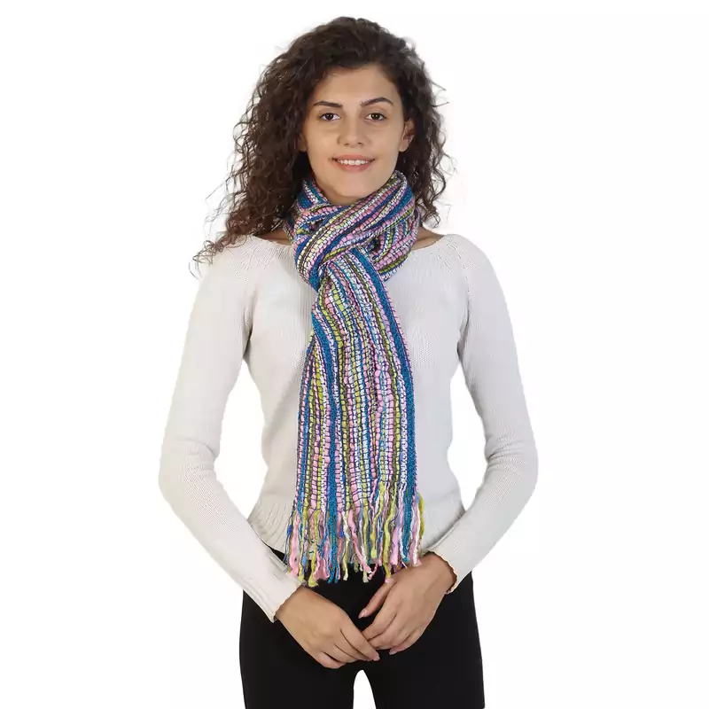 Dark Navy & Multicolor Striped Acrylic Stole