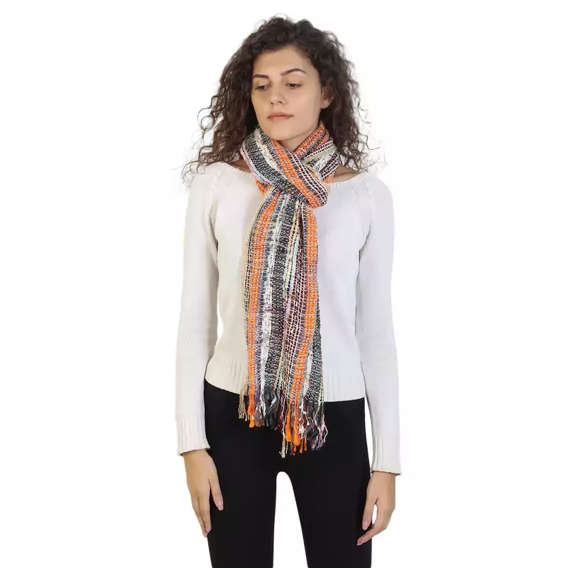 Black & Multicolor Striped Acrylic Stole