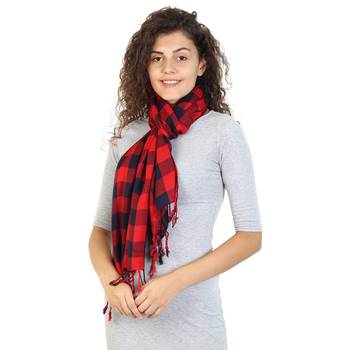 Red & Navy Viscose Rayon Checked Woven Design Stole 1