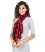 Red & Navy Viscose Rayon Checked Woven Design Stole