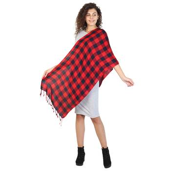 Red & Navy Viscose Rayon Checked Woven Design Stole 3