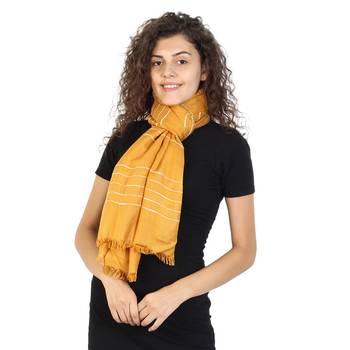 Mustard Striped Viscose Rayon Stole 1