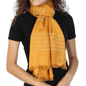 Mustard Striped Viscose Rayon Stole 2