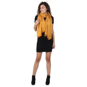 Mustard Striped Viscose Rayon Stole 4