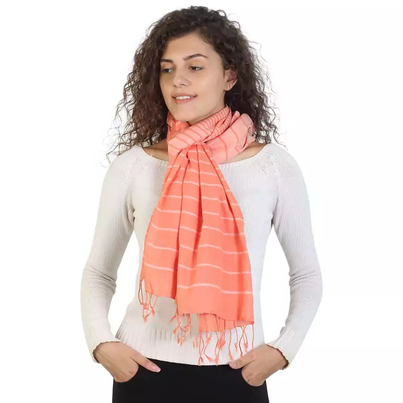 Light Orange Striped Viscose Rayon Stole