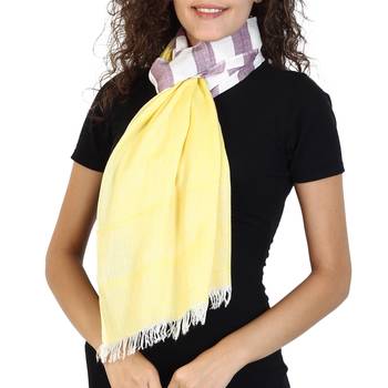 Yellow & Cherry Cotton Striped Woven Design Stole 2