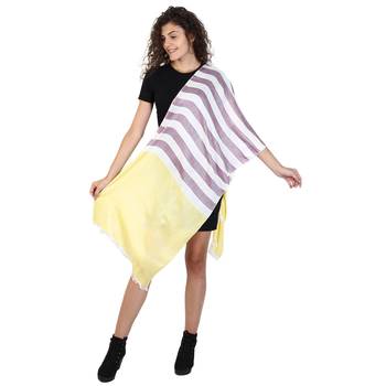 Yellow & Cherry Cotton Striped Woven Design Stole 3