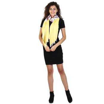 Yellow & Cherry Cotton Striped Woven Design Stole 4