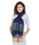 Navy Viscose Rayon Striped Woven Design Stole