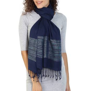Navy Viscose Rayon Striped Woven Design Stole 2