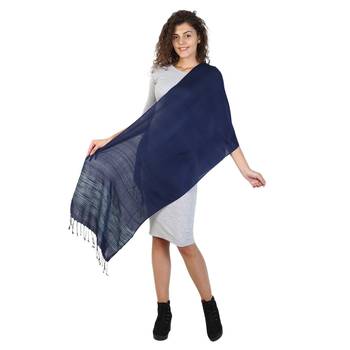Navy Viscose Rayon Striped Woven Design Stole 3