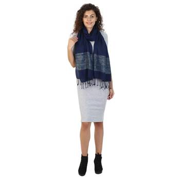 Navy Viscose Rayon Striped Woven Design Stole 4