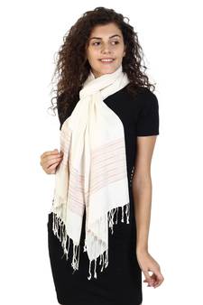 Ivory & Multicolor Viscose Rayon Striped Woven Design Stole