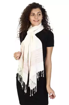 Ivory & Multicolor Viscose Rayon Striped Woven Design Stole