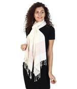 Ivory & Multicolor Viscose Rayon Striped Woven Design Stole