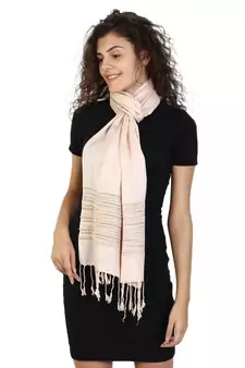 Peach & Multicolor Viscose Rayon Striped Woven Design Stole