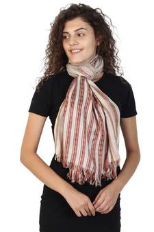 Light Brown & Multicolor Viscose Rayon Striped Woven Design Stole