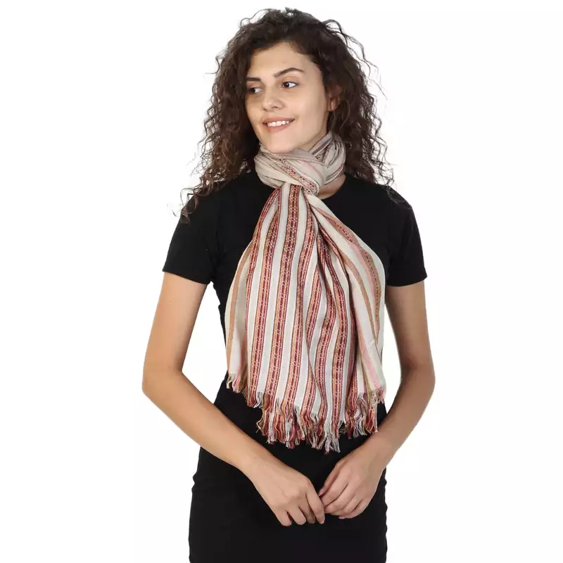 Light Brown & Multicolor Viscose Rayon Striped Woven Design Stole