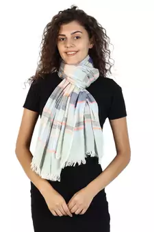 Light Blue & Multicolor Viscose Rayon Striped Woven Design Stole