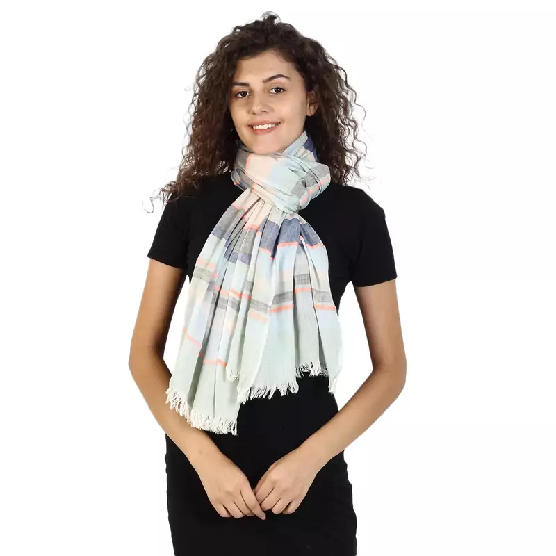 Light Blue & Multicolor Viscose Rayon Striped Woven Design Stole