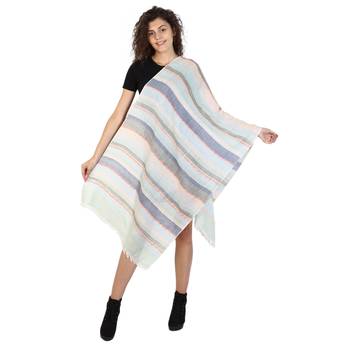 Light Blue & Multicolor Viscose Rayon Striped Woven Design Stole 3