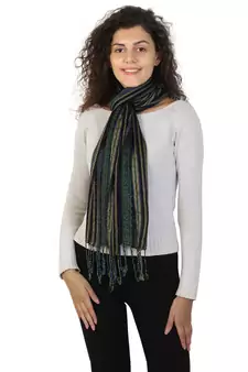 Black & Multicolor Viscose Rayon Woven Design Scarves