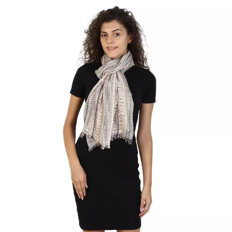 Beige & Multicolor Cotton Woven Design Scarves