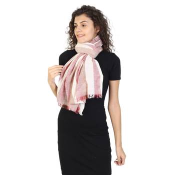 Peach Cherry & Beige Cotton Striped Scarves 1