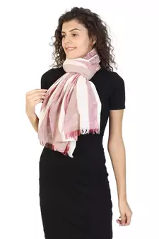 Peach Cherry & Beige Cotton Striped Scarves