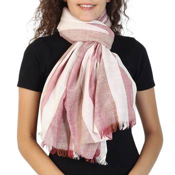 Peach Cherry & Beige Cotton Striped Scarves 2