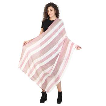 Peach Cherry & Beige Cotton Striped Scarves 3