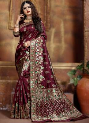Wine woven art silk saree with blouse 1