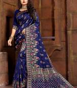 Blue woven art silk saree with blouse