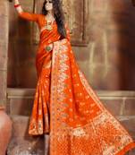 Orange woven art silk saree with blouse