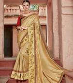 Beige Embroidered Silk Blend Saree With Blouse