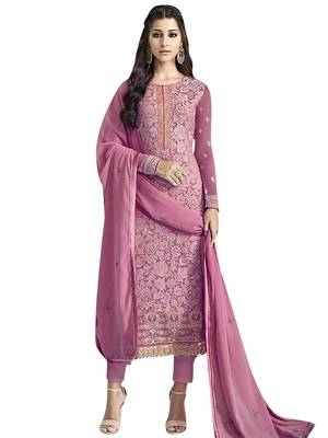 Pink embroidered georgette salwar 1