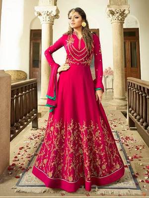Pink Embroidered Faux Georgette Salwar With Dupatta 1