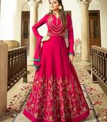 Pink Embroidered Faux Georgette Salwar With Dupatta