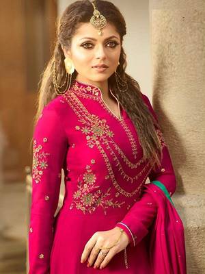 Pink Embroidered Faux Georgette Salwar With Dupatta 3