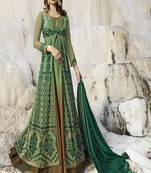 Green Embroidered Satin Salwar With Dupatta