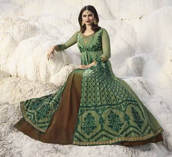 Green Embroidered Satin Salwar With Dupatta 2