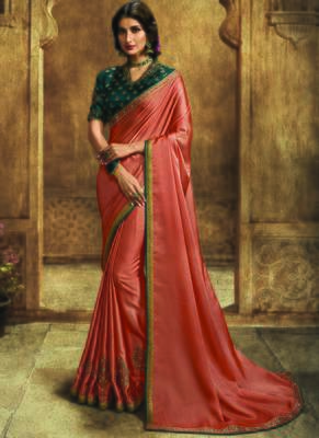Orange Embroidered Art Silk Saree With Blouse 1