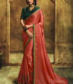 Orange Embroidered Art Silk Saree With Blouse