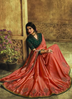 Orange Embroidered Art Silk Saree With Blouse 2