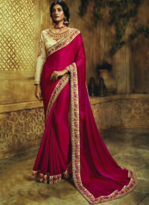 red embroidered art silk saree with blouse 1